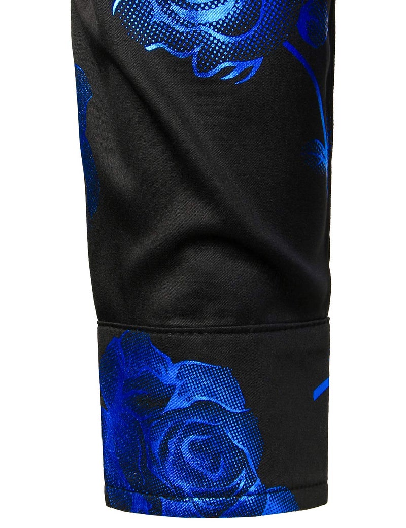 ZEROYAA Mens Hipster 3D Rose Deign Slim Fit Long Sleeve Button Up Dress Shirts ZZCL22 Black Royal Blue X-Large - Image 5